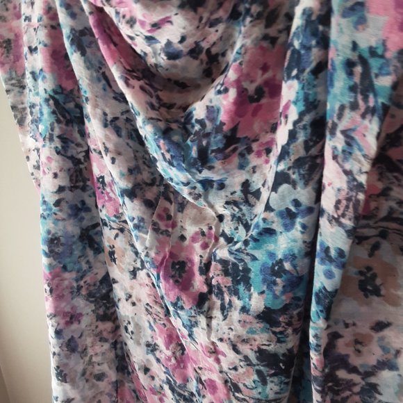 🌞 American Eagle 100% Cotton Floral Infinity Scarf Blue Pink White - Picture 5 of 9